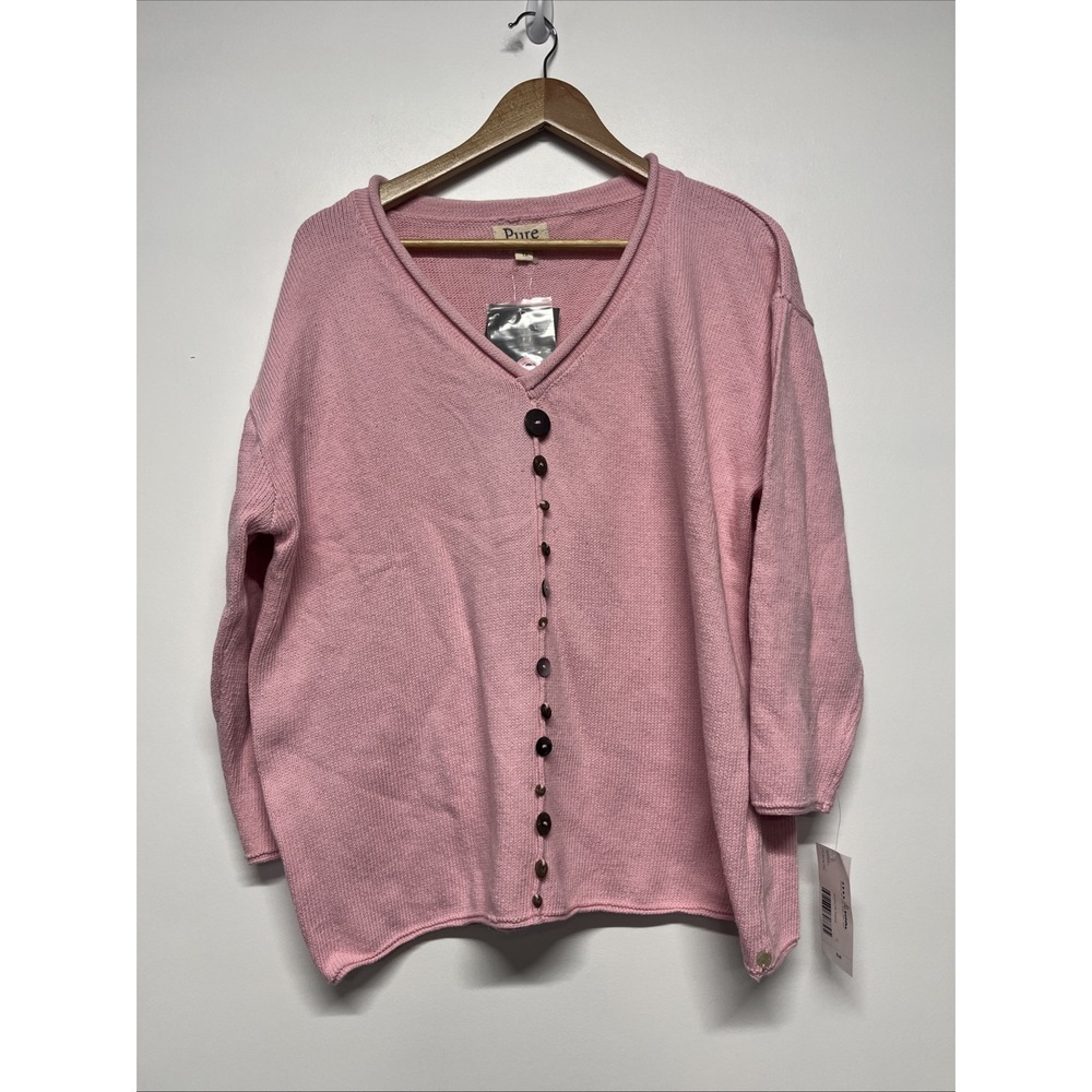 Pure‎ Knits Sweater Women's 1X Pink Buttons Iris Pullover